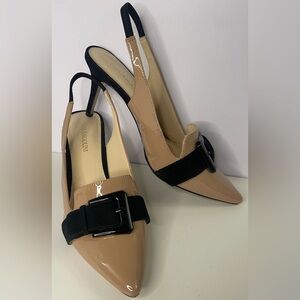 Enzo Angiolini Tan and Black Patent Heels